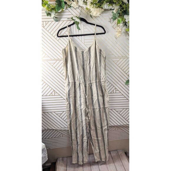 LOU & GREY Women's Linen Lyocell Striped Jumpsuit Tie Waist Sleeveless Size Med - Picture 1 of 10